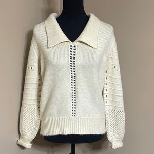 Johnny Collar Balloon Sleeve Knit Sweater